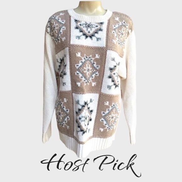 Russ Sport Petite Nordic Style Snowflake Floral Pullover Crewneck Sweater - Picture 1 of 16
